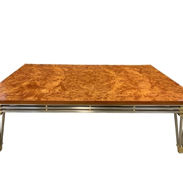 Mid-Century Burl Wood top & Stainless Steel Coffee Table by Paul M. Jones
