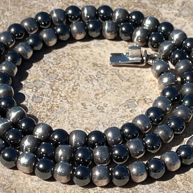 Vintage Mexico Sterling Silver 5mm Beaded Necklace - 17 Inches 