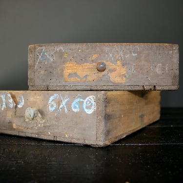 French Vintage Industrial Wood Tool Box Divided Storage Primitive Box Wood Storage Bins, Set of 2 Wooden Boxes 