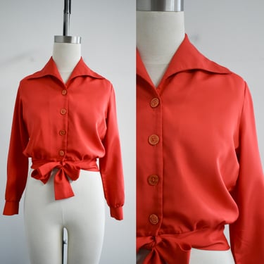 1970s Red Tie Waist Blouse 