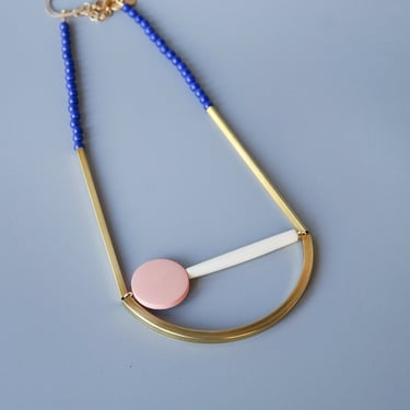 David Aubrey: Geometric Navy &amp; Pink Necklace