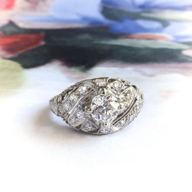 Vintage Art Deco .82 ct.t.w. Diamond Engagement Anniversary Ring Platinum 