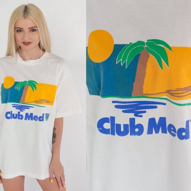 Club Med Shirt 90s Sonora Bay Mexico T-Shirt Palm Tree Beach Graphic Tee Travel Hotel Souvenir Tourist TShirt White Vintage 1990s Medium M 