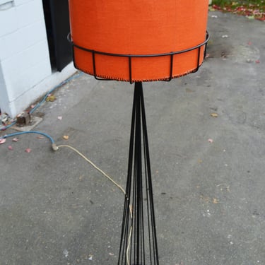 Rare MCM Tony Paul Wire Series Wrought Iron Floor Lamp w/ Orig Red Shade
