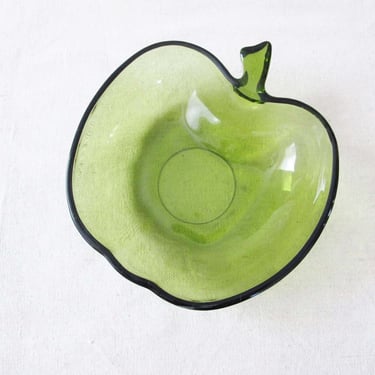 Vintage 70s Green Apple Glass Dish - 1970s Fruit Shaped Catchall Bowl - Coins Key Jewelry Dish - Quirky Gift Friend 