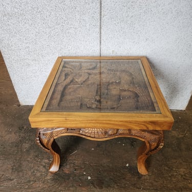 Asia Inspired Carved Wooden Table 20.25 x 20.25 x 16.25