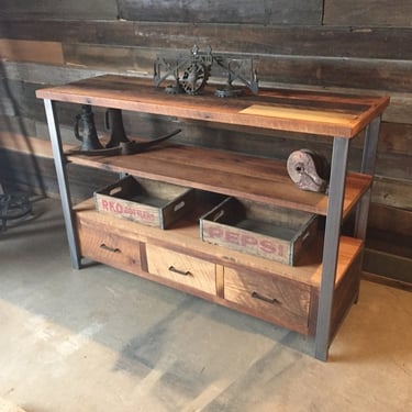 Reclaimed Wood Media Console & Shelving Unit / Industrial Credenza 