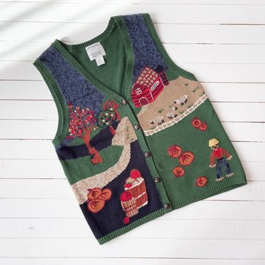 embroidered sweater vest | 80s 90s vintage blue green cottagecore farm country scenic streetwear sleeveless sweater 