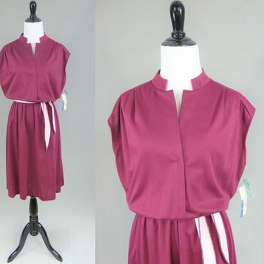 70s Wine Purple Pink Dress - Deadstock Unworn w/ Tag - Back Street - Vintage 1970s - M 