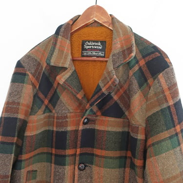 60s plaid jacket / wool jacket / 1960s Sear wool plaid lined lumberjack coat jacket 42 Large 