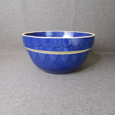 Clay City Pottery Stoneware Cobalt Blue Large Mixing Bowl 12 x 6 -Dough Bowl- Country Kitchen - Salt Glaze-Rustic - Picket Fence- Indiana 