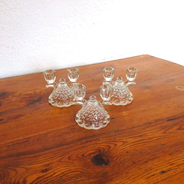 Vintage Double Candlestick Holder Clear Depression Set of 3 Imperial Katy Laced Edge 