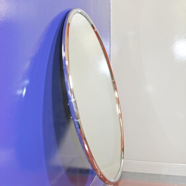 One Vintage West German Round Streamline Mirror Retro Mid Century Modern Minimalistic Bathroom Entryway Hallway Bedroom Vanity Circular 