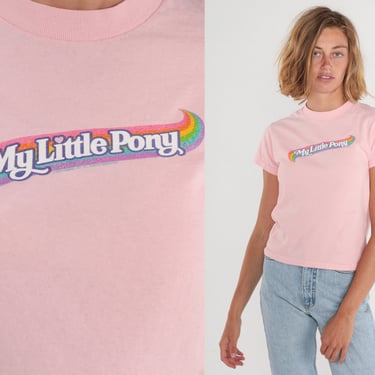 My Little Pony Shirt Y2k Pink T-Shirt Glitter Rainbow Graphic Tee Cute Fantasy Cartoon Nostalgic Kawaii Brony Tshirt Baby Tee Vintage 00s XS 