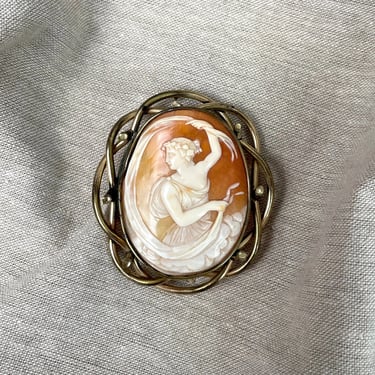Antique dancing lady cameo - carved shell pin or pendant 