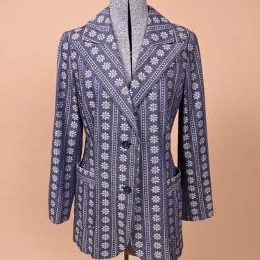 Blue Early 70s Daisy Blazer with Red Lining by Calvin Klein, S