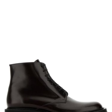 Saint Laurent Men Dark Brown Leather Army Ankle Boots