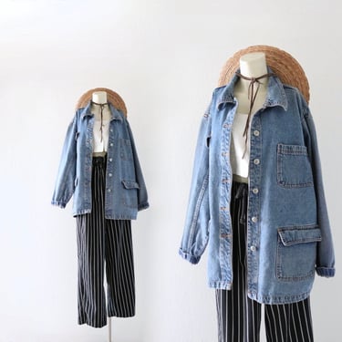 denim barn coat - l - vintage 90s jean jacket casual ranch large chore sustainable minimal 