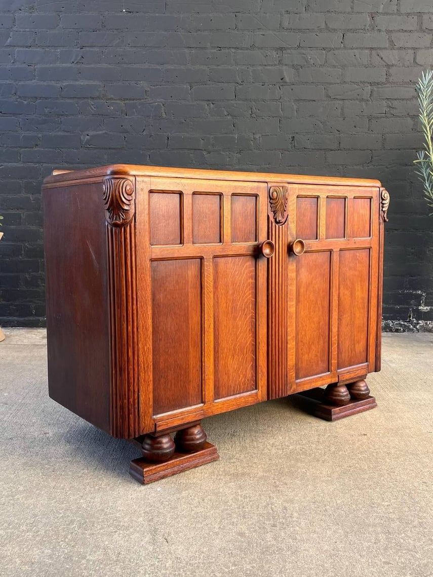 Art Deco Carved Oak Commode c.1940’s Vintage Supply East