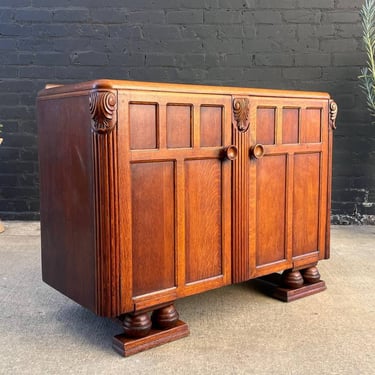 Art Deco Carved Oak Commode Cabinet, c.1940’s 