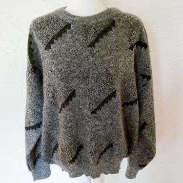 90s Gray and Black Abstract Pattern Pullover Sweater | Plus Size 1X-3X 