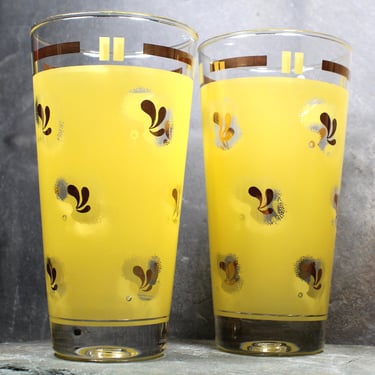 Vintage Mid-Century Drinking Glasses - 12 Ounce Glasses - Yellow and Gold Tumblers 