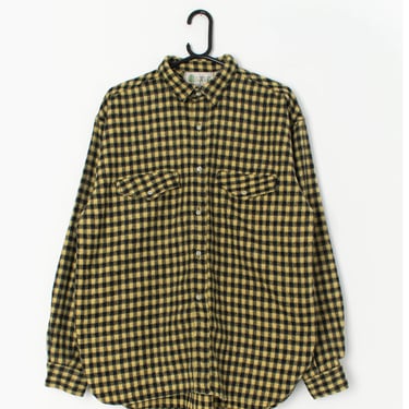 Vintage wool check flannel shirt in yellow and black - Large 