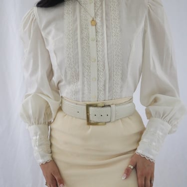 Vintage 1970’s Gunne Sax Lace Puff Sleeve Victorian Edwardian Style Blouse - S/M 