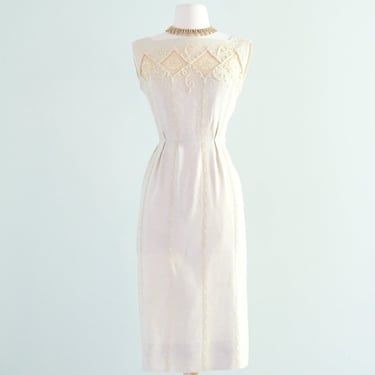 Stylish 1950's Beige Linen Summer Wiggle Dress by Carlye / Sz XS