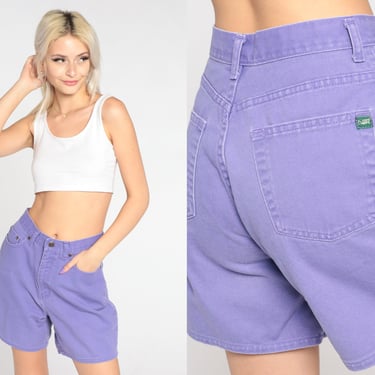 Purple Denim Shorts 90s Jean Shorts High Waisted Rise Shorts Retro Summer Bottoms Mid Length Basic Plain Streetwear 1990s Vintage Small S 28 