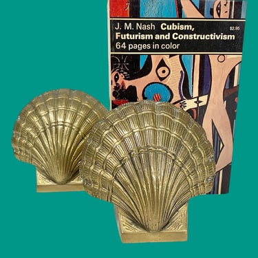 Vintage Scallop Shell Bookends Retro 1960s MCM + Philadelphia Manufacturing + Brass + Set of 2 + Beach Home + Book Display + Seashell Decor 