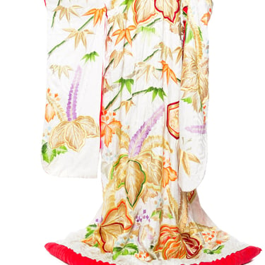 1940S Japanese Silk Entirely Embroidered In Metallic Gold Kimono 