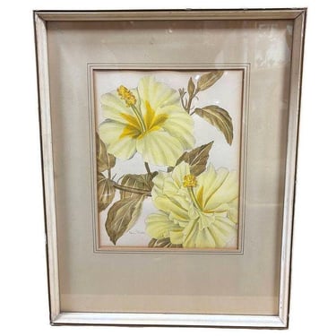 Mid-Century Hawaiian Framed Hibiscus Water Color Floral on Paper by Paul Tyler 