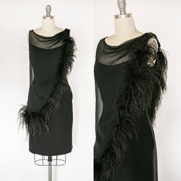 1960s Dress Chiffon Marabou Feather Lilli Diamond S 
