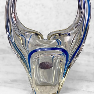 Mid-Century Italian Murano Art Glass Blue Swirled Handle Bowl Vase - A Pair