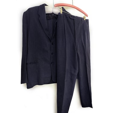 1930's Blue Mens 2 pc SUIT Vintage Wool Jacket & Pant Trouser SET Matching Sport Coat, Art Deco, 1940's Dark Navy Blue 