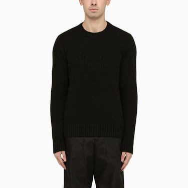 Prada Black Wool Cashmere Crew-Neck Sweater With Logo Men