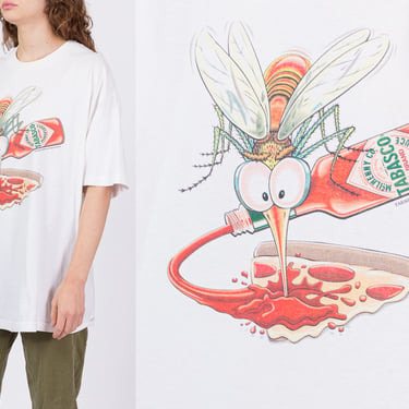 Vintage Tabasco Hot Sauce Mosquito T Shirt - Men's XL, Women's 2XL | 90s White Graphic Collectible Food Brand Tee 