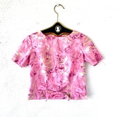 Vintage 50s 60s Cropped Pink Top Marble Print Shirt 