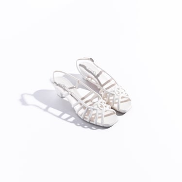 CHANEL White Kitten Heel Sandals (Sz. 37)