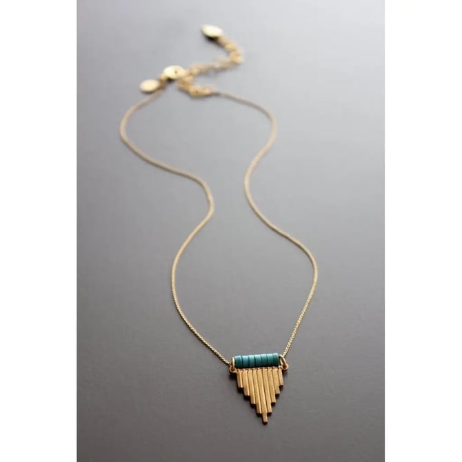 Turquoise and Brass Pendant Necklace
