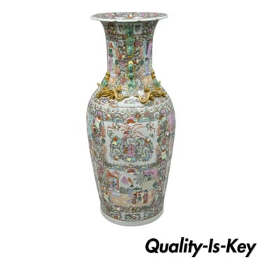 Vintage Rose Medallion Large 44" Tall Chinese Export Porcelain Palace Urn Vase
