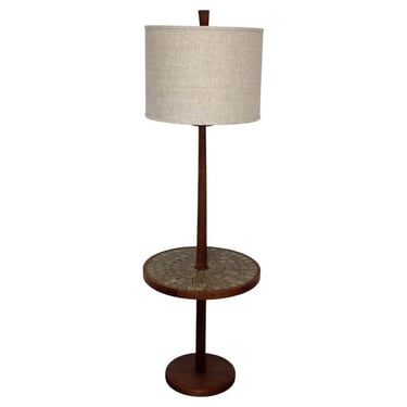 Mid Century Modern Martz Walnut & Ceramic Tile Inlaid Floor Lamp Table 