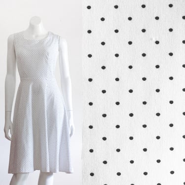 Vintage White Polka Dot Dress | Sleeveless | Fit and Flare 