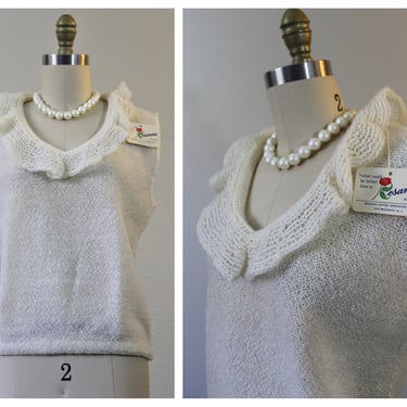 Vintage 50s Deadstock Mohair Sweater Rosanna NOS Tags Sz 38 Sleeveless Ruffle collar  // Modern Size US 6 8 10 Small Med 
