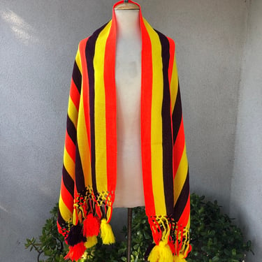 Vintage Mexican rebozo shawl or table runner stripes purple orange yellow cotton 