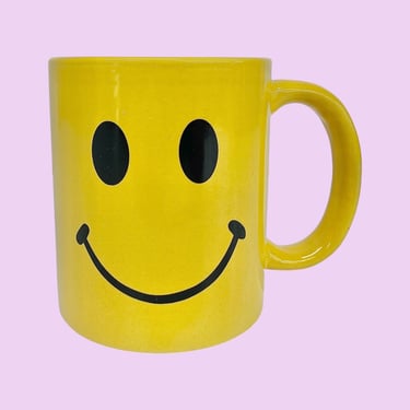 Vintage Smiley Face Mug Retro 1990s Contemporary + Yellow and Black + Ceramic + Coffee or Tea + Happy Kitchen + Drinking + Smile Home Decor 