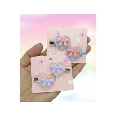 Kawaii Hair Clip Set Pastel Hearts & Bows Barrettes Clip Pair 