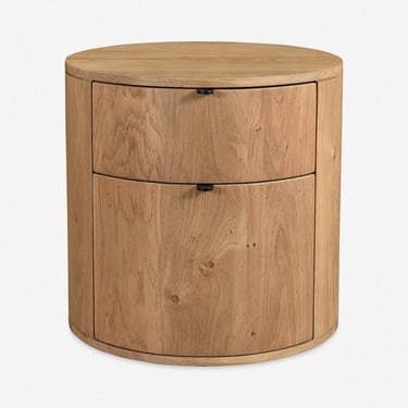 Pair of Lulu & Georgia Oak Wood Round Kono 2-Drawer Nightstands FFE258-205