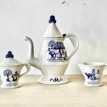 Provincial Blue Teapot w/ Creamer & Sugar
